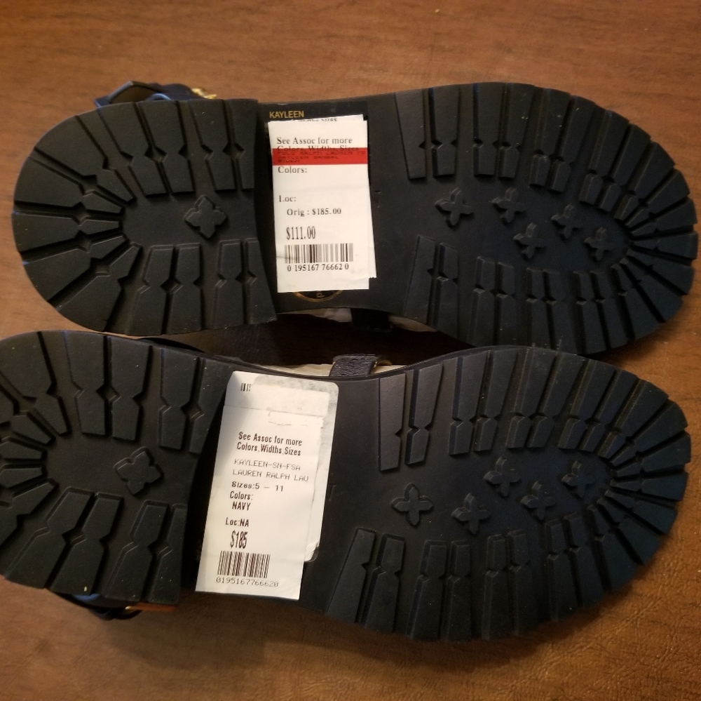 Ralph Lauren Black Leather Triple-Strap Sandals with Gold Buckles NWT - Picture 6 of 6